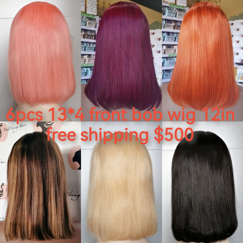 6pcs 13*4 lace front bob 12"  different color