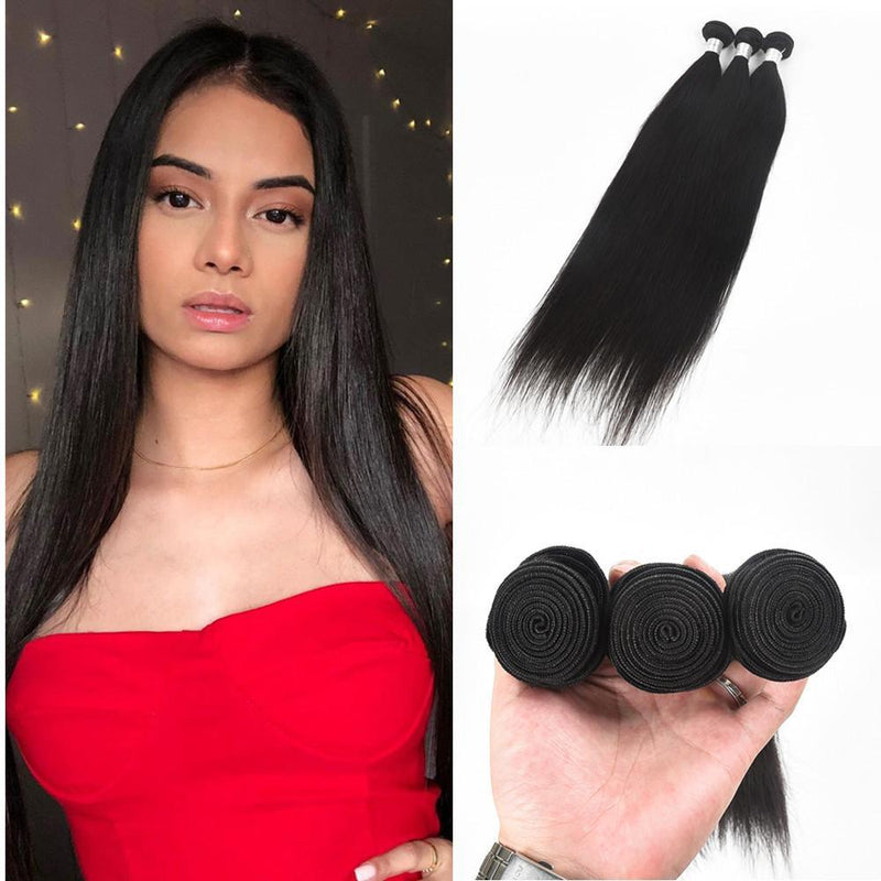 Wolf king straight wave 3 bundles natural color virgin human hair weft