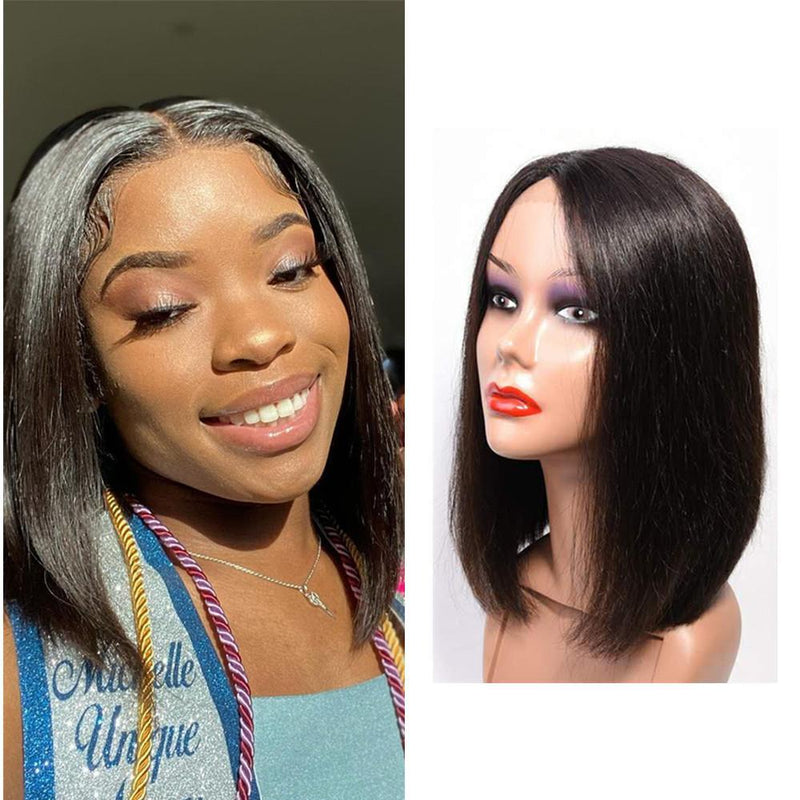 Wolf king straight wave 4*4 BoBo lace wig 100% human hair natural color