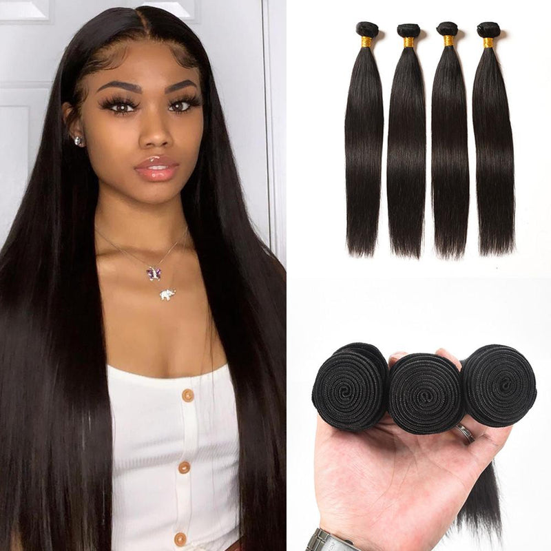 Wolf king straight wave 4 bundles natural color virgin human hair weft