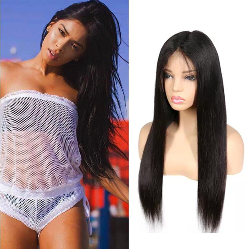 Wolf king straight wave 13*6 HD transparent front lace wig 100% human hair natural color