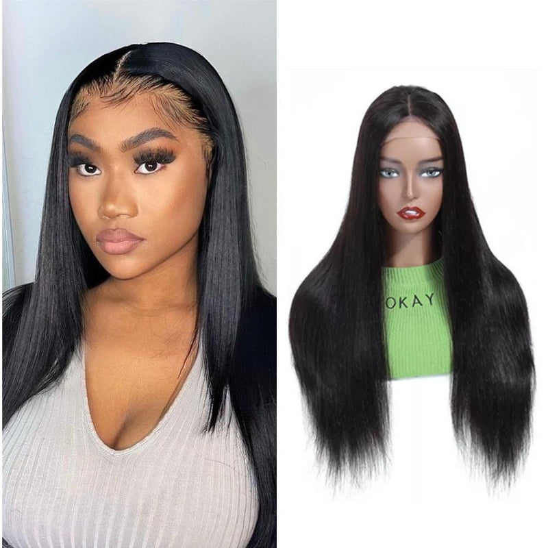 Wolf king straight wave 5*5 HD transparent closure wig 100% human hair