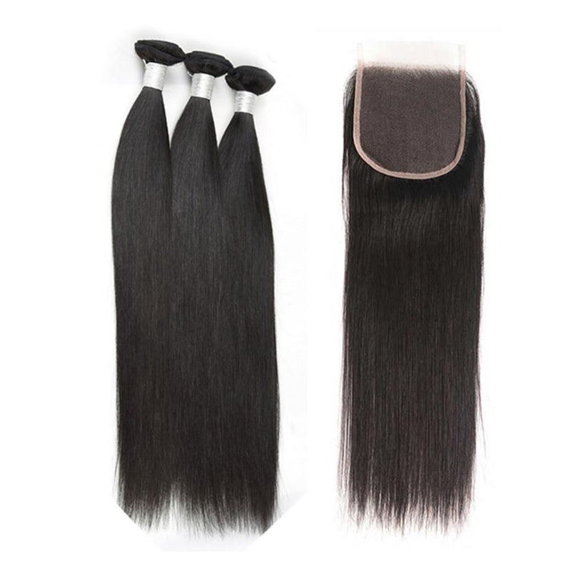 Wolf king straight wave 3 bundles with 4*4 HD transparent closure natural color virgin human hair weft