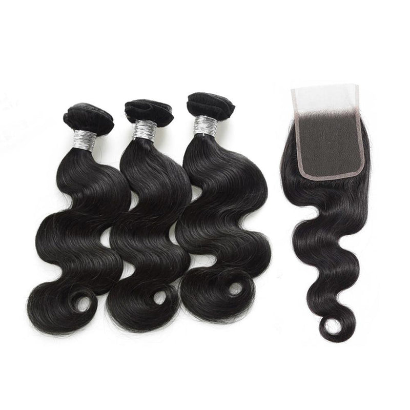 Wolf king body wave 3 bundles with 4*4 HD transparent closure natural color 100% human hair