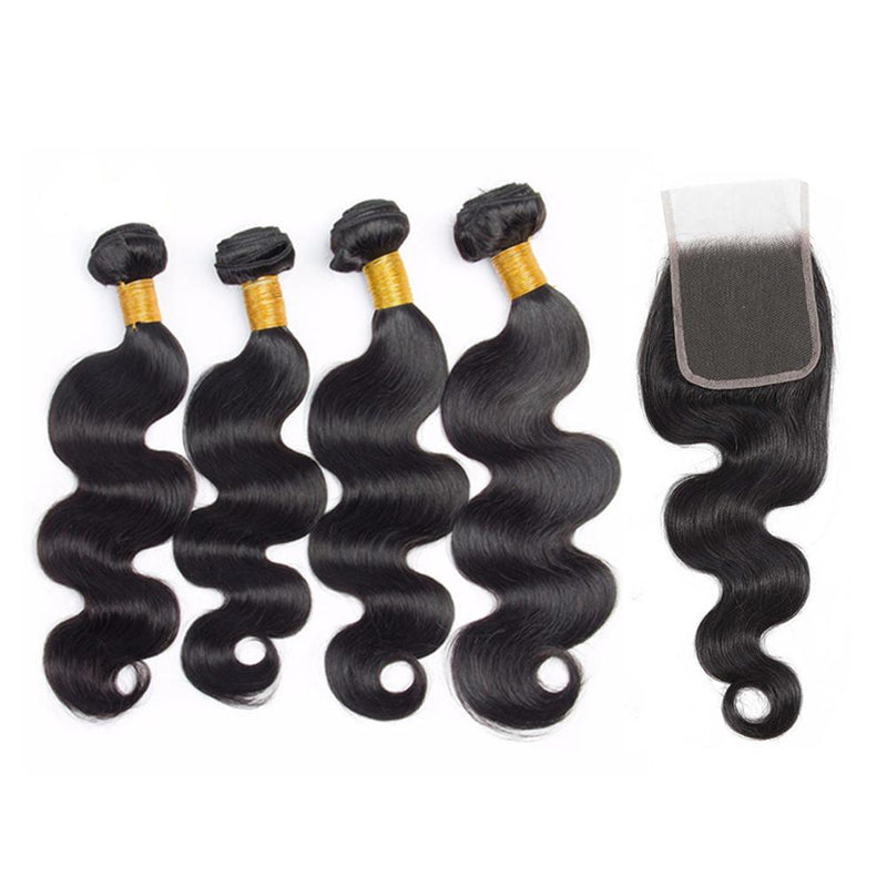 Wolf king body wave 4 bundles with 4*4 HD transparent closure natural color virgin human hair weft