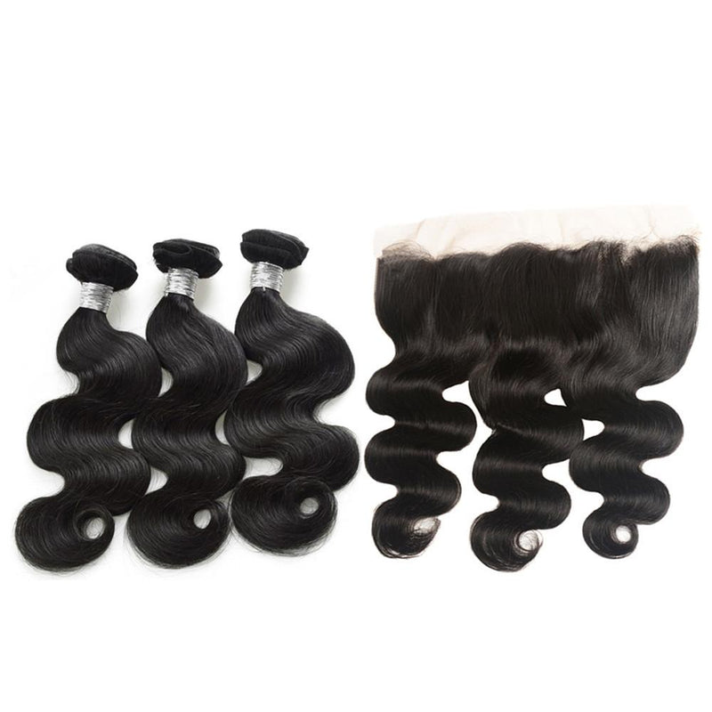 Wolf king body wave 3 bundles with 13*4 HD transparent frontal natural color 100% human hair