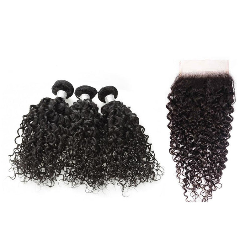 Wolf king curly 3 bundles with 5*5 HD transparent closure natural color virgin human hair weft