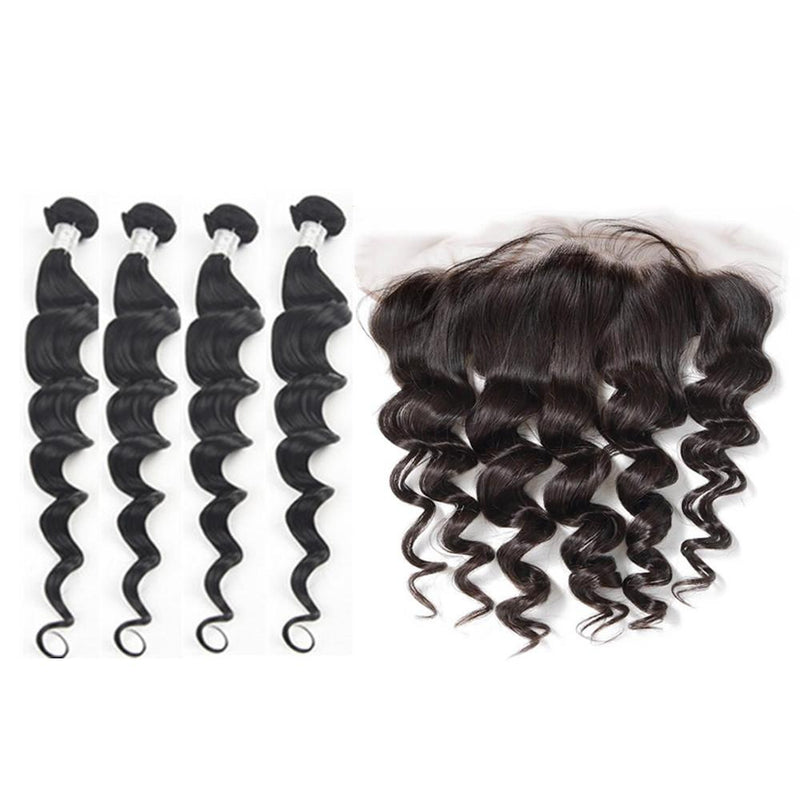 Wolf king loose wave 4 bundles with 13*6 HD transparent frontal natural color virgin human hair weft