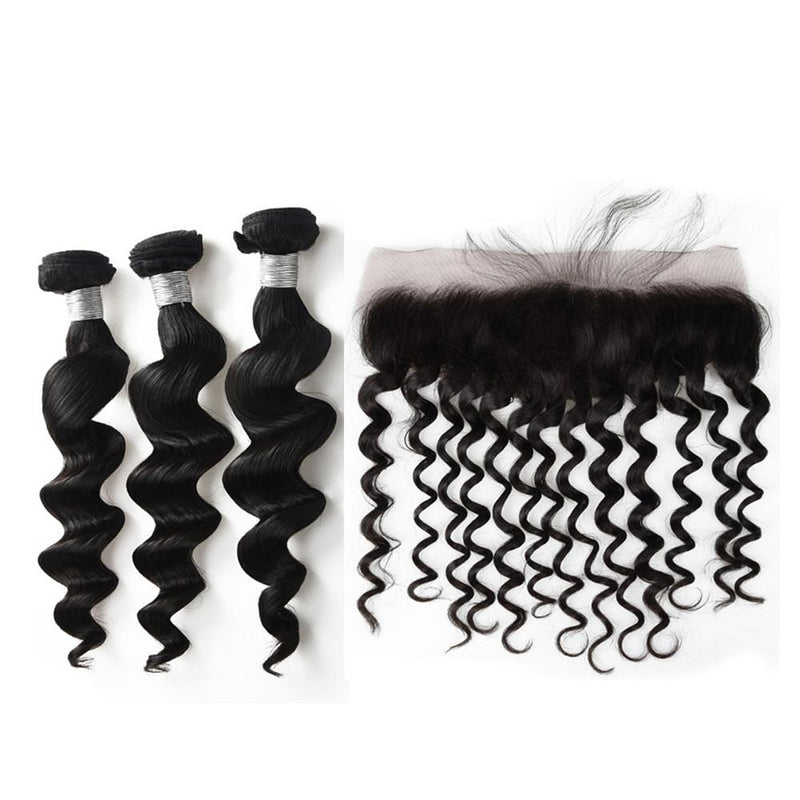 Wolf king loose wave 3 bundles with 13*4 HD transparent frontal natural color 100% human hair