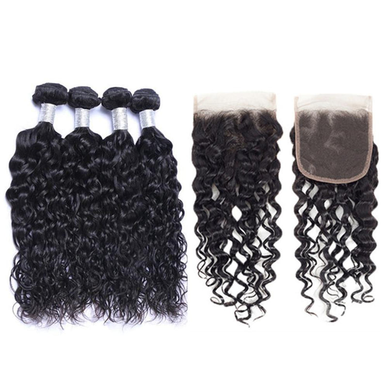 Wolf king natural wave 4 bundles with 5*5 HD transparent closure natural color virgin human hair weft