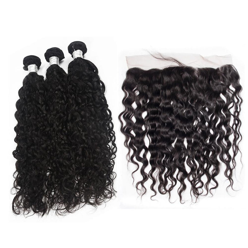 Wolf king natural wave 3 bundles with 13*6 HD transparent frontal natural color virgin human hair weft