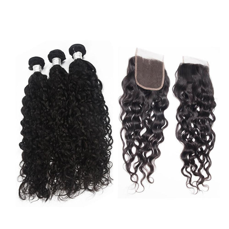 Wolf king natural wave 3 bundles with 4*4 HD transparent closure natural color virgin human hair weft