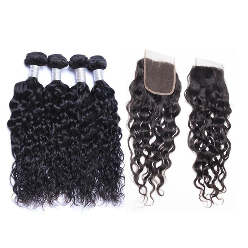 Wolf king natural wave 4 bundles with 4*4 HD transparent closure natural color virgin human hair weft