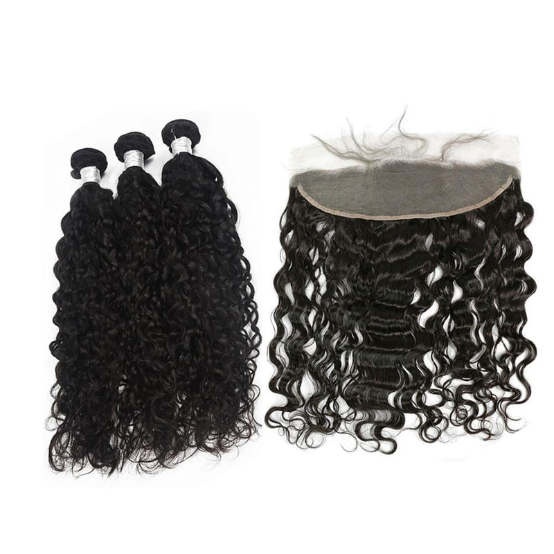 Wolf king natural wave 3 bundles with 13*4 HD transparent frontal natural color virgin human hair weft