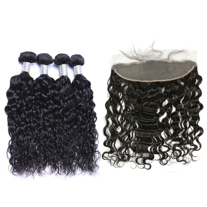 Wolf king natural wave 4 bundles with 13*4 HD transparent frontal natural color virgin human hair weft