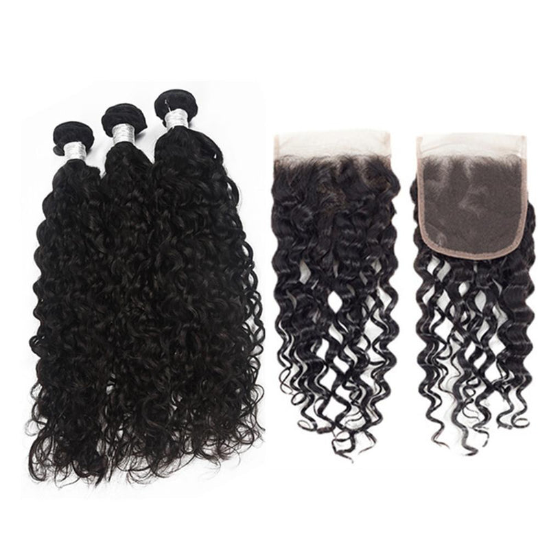 Wolf king natural wave 3 bundles with 5*5 HD transparent closure natural color virgin human hair weft