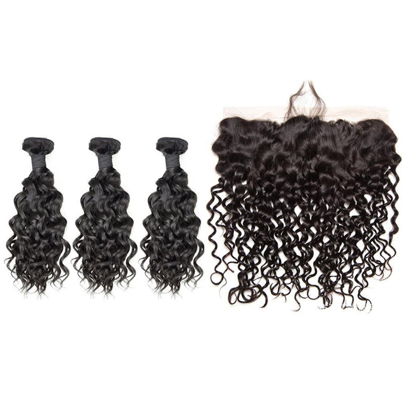 Wolf king water wave 3 bundles with 13*6 HD transparent frontal natural color virgin human hair weft