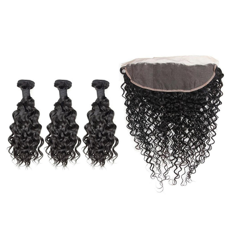 Wolf king water wave 3 bundles with 13*4 HD transparent frontal natural color 100% human hair