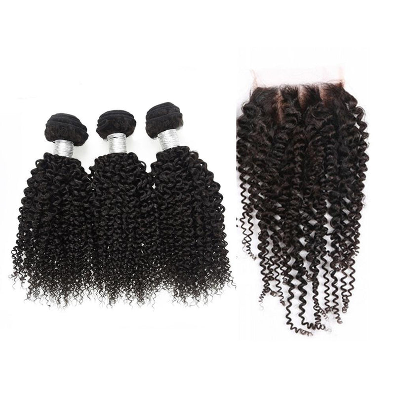 Wolf king kinky curly wave 3 bundles with 5*5 HD transparent closure natural color virgin human hair weft