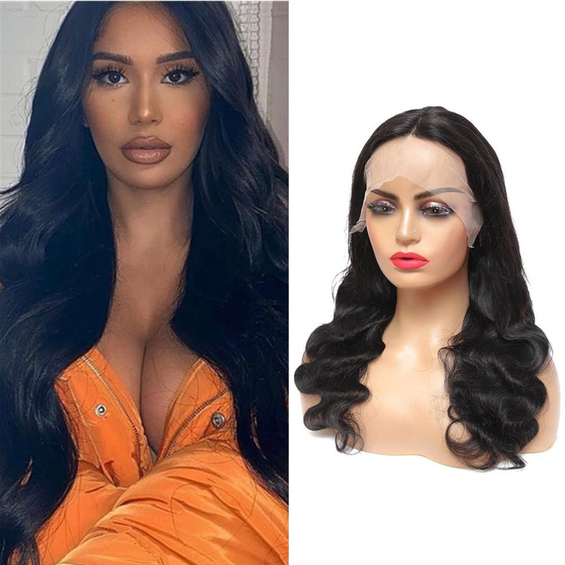 Wolf king body wave 13*4 HD transparent front lace wig 100% human hair naural color