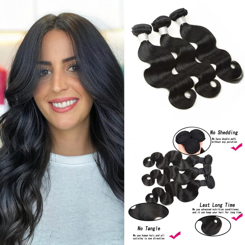 Wolf king body wave 3 bundles natural color virgin human hair weft