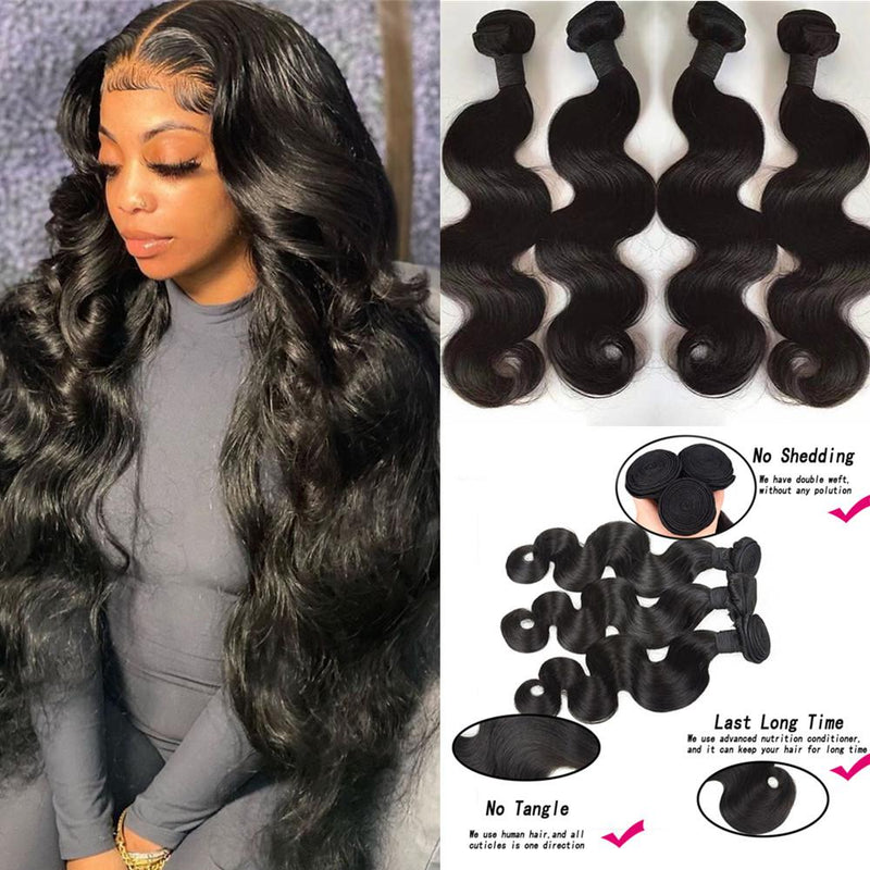 Wolf king body wave 4 bundles natural color virgin human hair weft