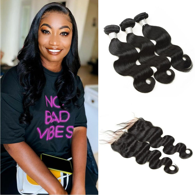 Wolf king body wave 3 bundles with 4*4 HD transparent closure natural color 100% human hair