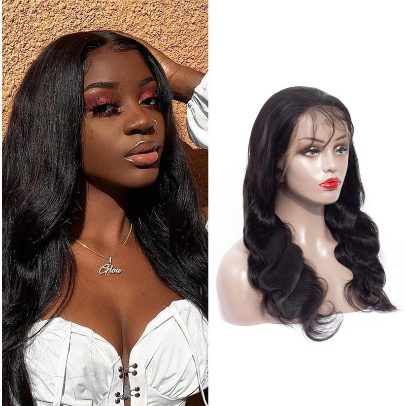 Wolf king body wave 13*6 HD transparent front lace wig 100% human hair natural color