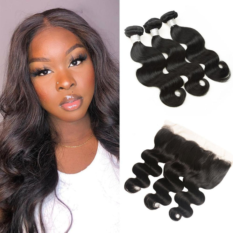 Wolf king body wave 3 bundles with 13*4 HD transparent frontal natural color 100% human hair