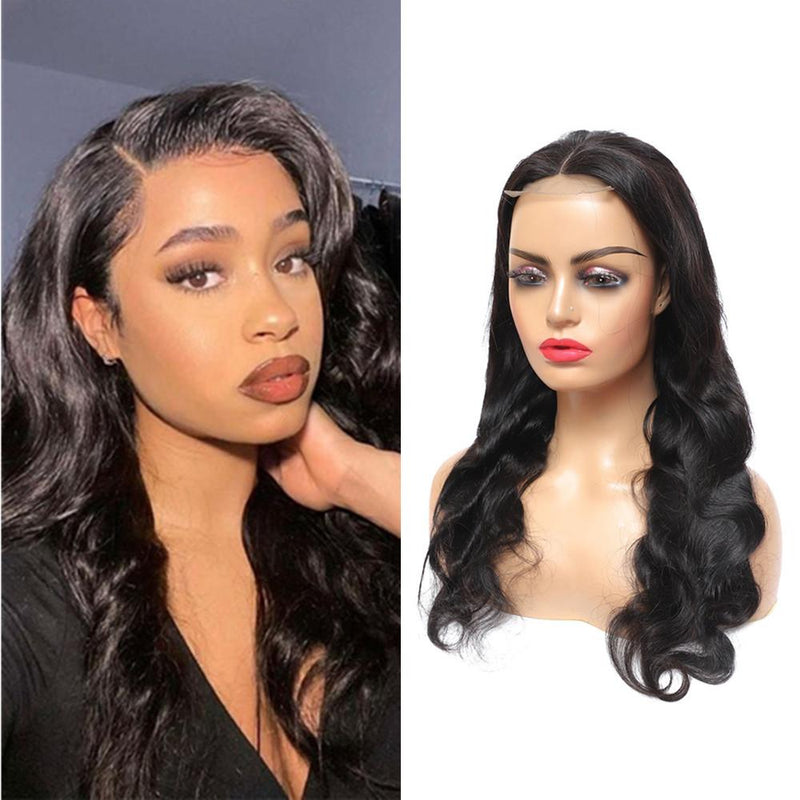 Wolf king body wave 4*4 HD transparent closure wig 100% human hair natural color