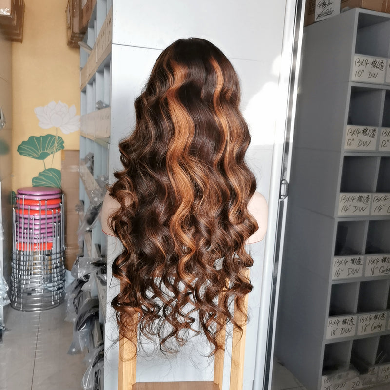 Wolf king highlight color loose wave 13*4 transparent frontal lace wig 150% Density