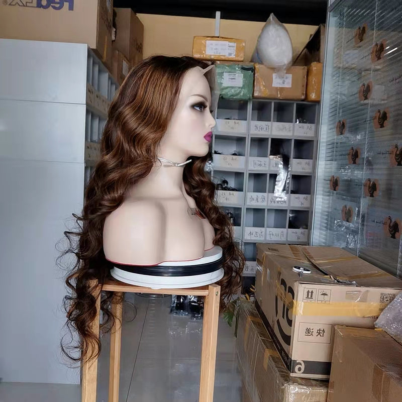 Wolf king highlight color loose wave 13*4 transparent frontal lace wig 150% Density