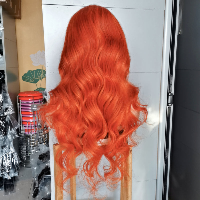 Wolf king orange color loose wave 13*4 transparent frontal lace wig 150% Density