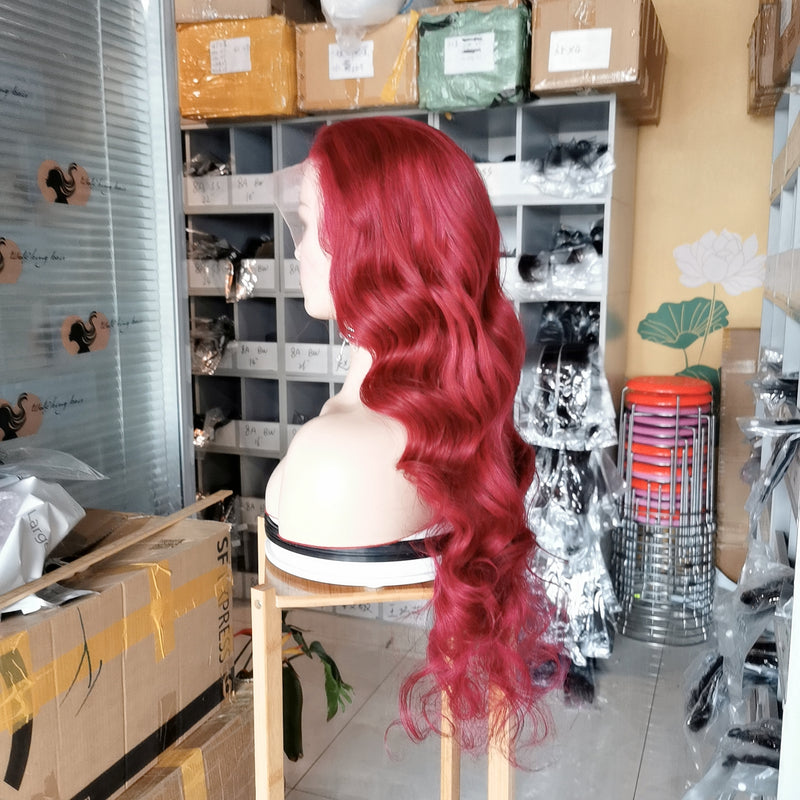 Wolf king burg color loose wave 13*4 transparent frontal lace wig 150% Density