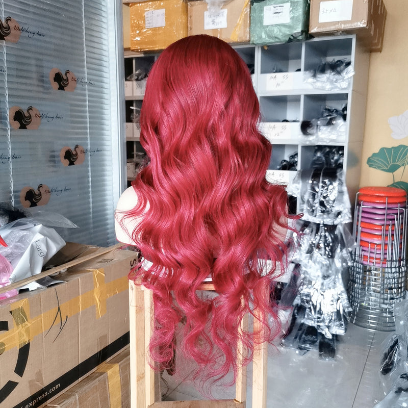 Wolf king burg color loose wave 13*4 transparent frontal lace wig 150% Density