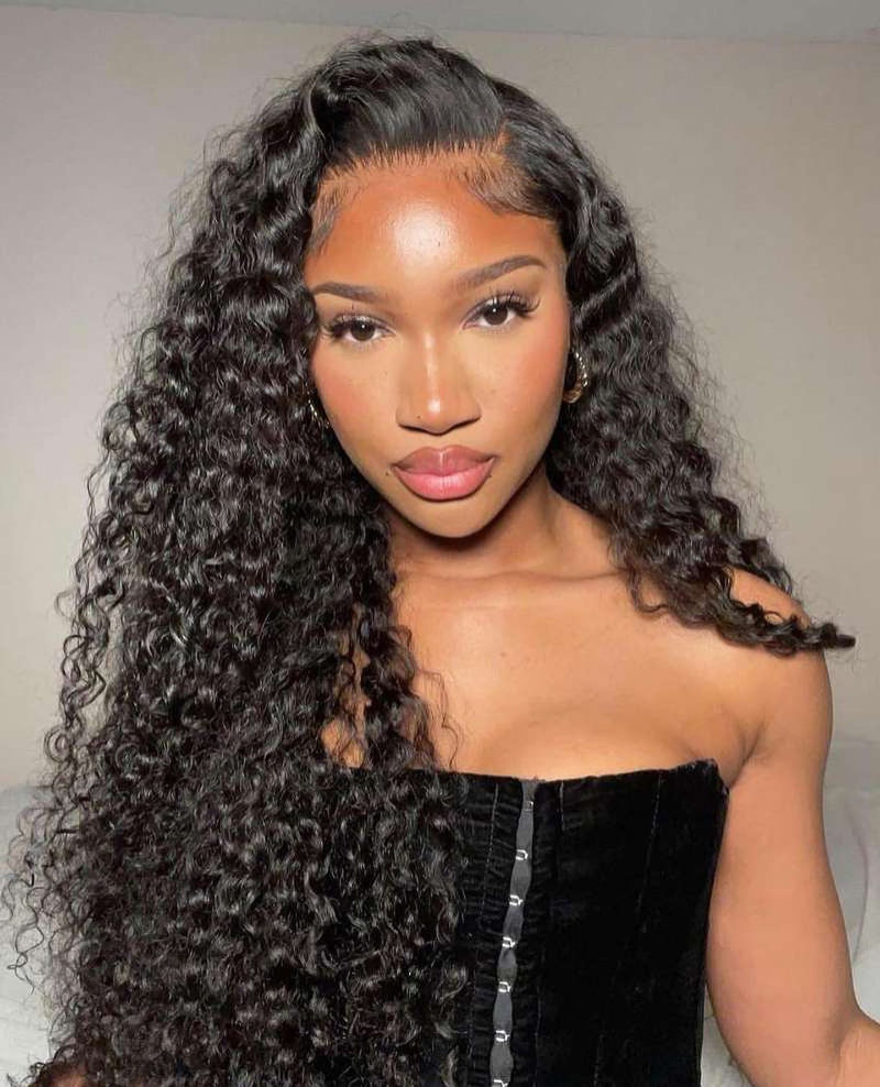 Wolf king 100% human hair natural color curly transparent 13*4 front lace wig