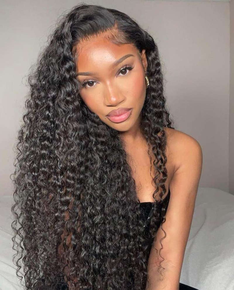 Wolf king 100% human hair natural color curly transparent 13*4 front lace wig