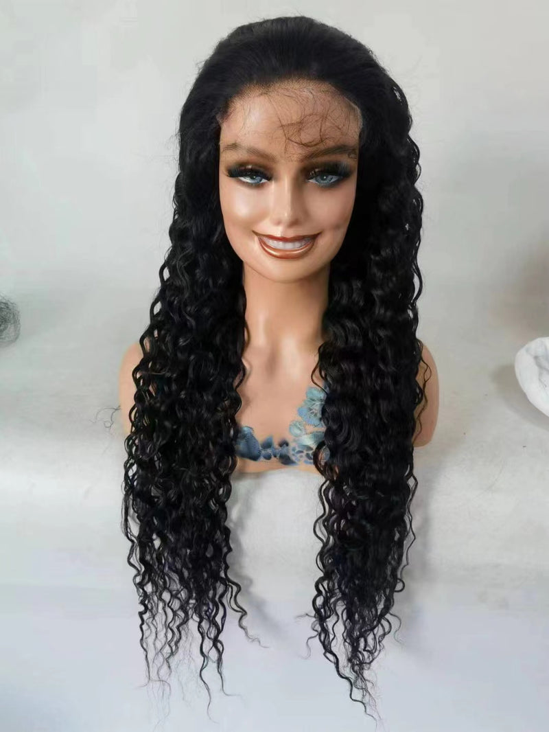 Wolf king natural wave 13*4 transparent front lace wig 100% human hair naural color