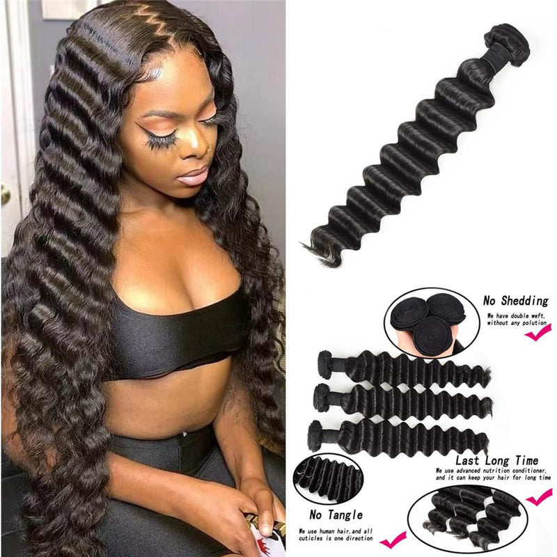 Wolf king deep wave 1 bundle natural color virgin human hair weft