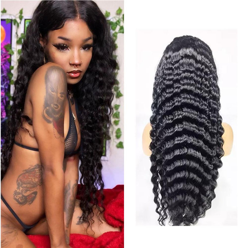 Wolf king deep wave Full lace wig 100% human hair natural color