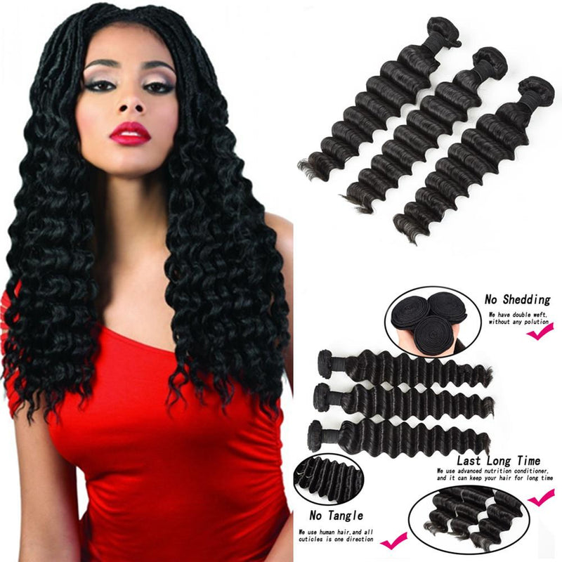 Wolf king deep wave 3 bundles natural color virgin human hair weft