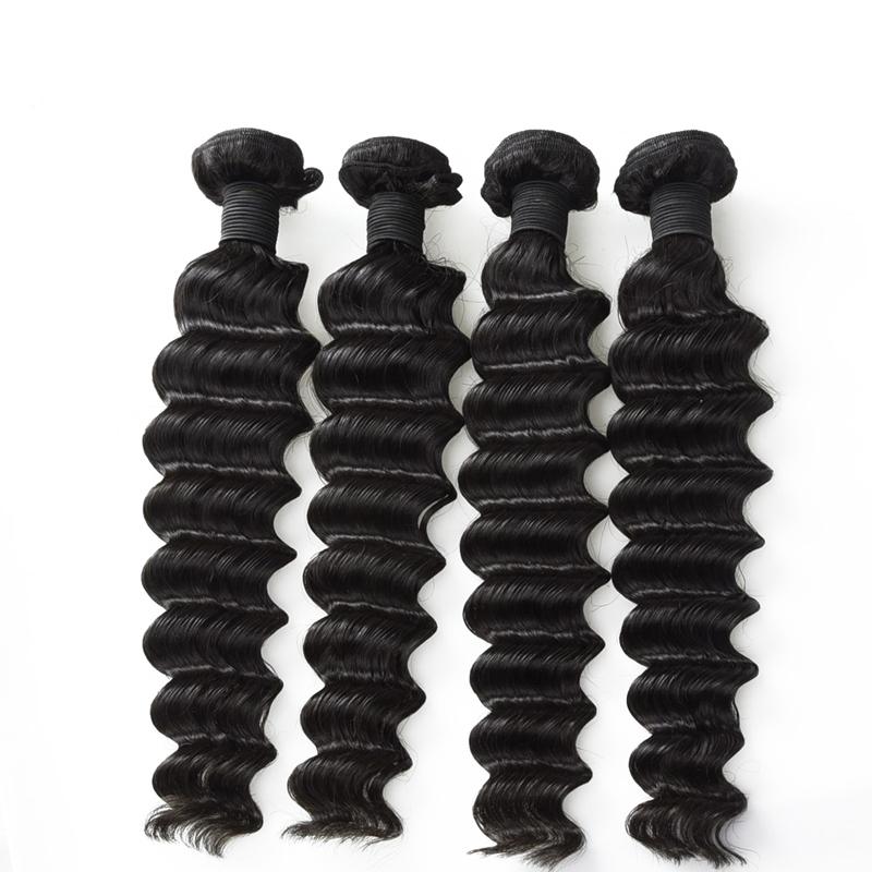 Wolf king deep wave 4 bundles natural color virgin human hair weft