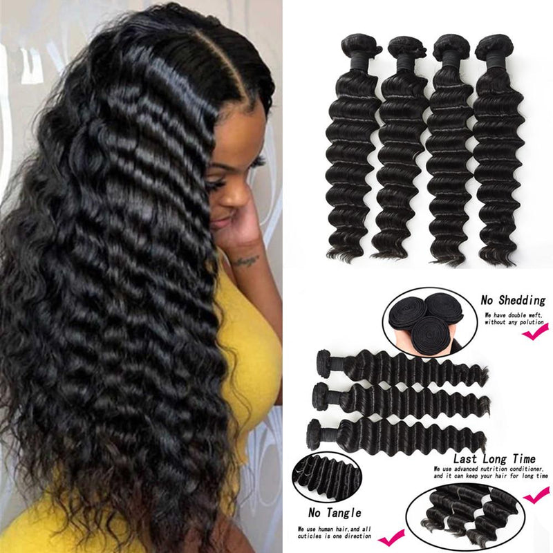 Wolf king deep wave 4 bundles natural color virgin human hair weft