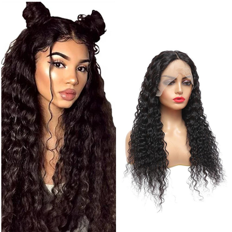 Wolf king deep wave 13*6 HD transparent front lace wig 100% human hair natural color