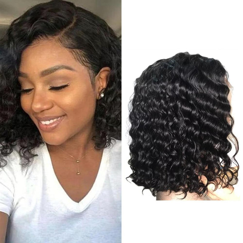 Wolf king deep wave 4*4 HD transparent closure wig 100% human hair natural color