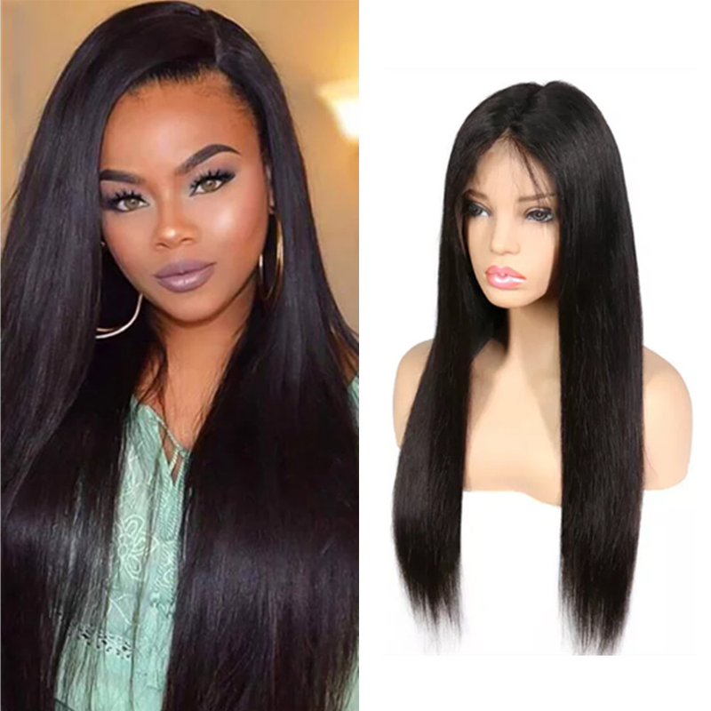 Wolf king straight 13*4 HD transparent front lace wig natural color 100% human hair