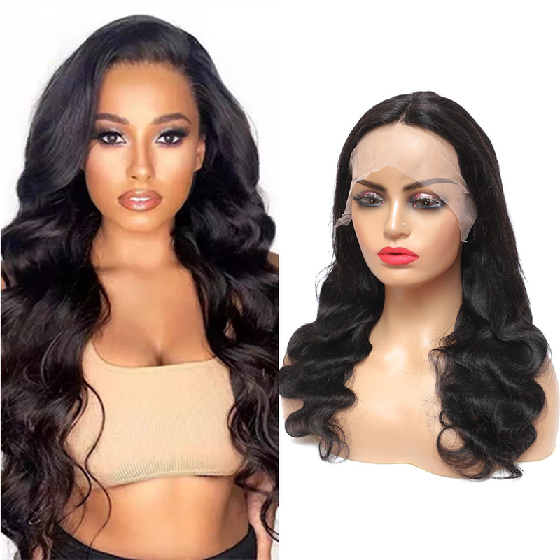 Wolf king body wave 13*4 HD transparent front lace wig natural color 100% human hair