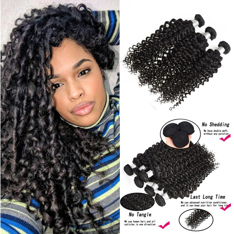 Wolf king curly 3 bundles natural color virgin human hair weft