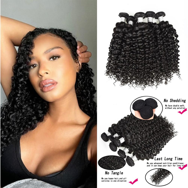 Wolf king curly 4 bundles natural color virgin human hair weft