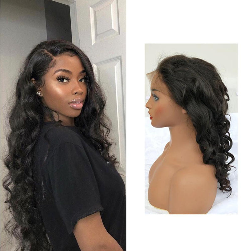 Wolf king loose wave 13*4 HD transparent front lace wig 100% human hair naural color